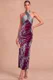 Dark Green Sheath Halter Velvet Long Formal Dress