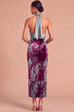 Dark Green Sheath Halter Velvet Long Formal Dress