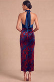Dark Green Sheath Halter Velvet Long Formal Dress