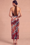 Dark Green Sheath Halter Velvet Long Formal Dress