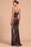 Dark Green Sheath Strapless Ruched Long Formal Dress with Slit