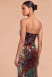 Dark Green Sheath Strapless Ruched Long Formal Dress with Slit