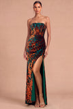 Dark Green Sheath Strapless Ruched Long Formal Dress with Slit