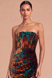 Dark Green Sheath Strapless Ruched Long Formal Dress with Slit