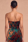Dark Green Sheath Strapless Ruched Long Formal Dress with Slit