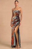 Dark Green Sheath Strapless Ruched Long Formal Dress with Slit