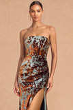 Dark Green Sheath Strapless Ruched Long Formal Dress with Slit