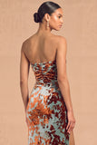 Dark Green Sheath Strapless Ruched Long Formal Dress with Slit