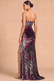 Dark Green Sheath Strapless Ruched Long Formal Dress with Slit