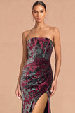 Dark Green Sheath Strapless Ruched Long Formal Dress with Slit