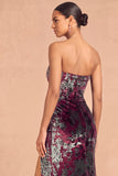 Dark Green Sheath Strapless Ruched Long Formal Dress with Slit