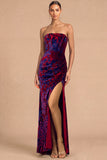 Dark Green Sheath Strapless Ruched Long Formal Dress with Slit