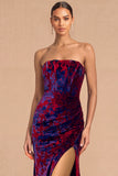 Dark Green Sheath Strapless Ruched Long Formal Dress with Slit