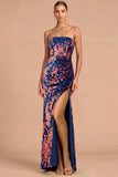 Dark Green Sheath Strapless Ruched Long Formal Dress with Slit