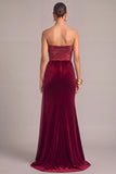 Dark Red Strapless Mermaid Ruched Long Formal Dress with Cape