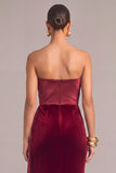 Dark Red Strapless Mermaid Ruched Long Formal Dress with Cape
