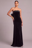 Black Velvet Mermaid Strapless Long Formal Dress with Bow