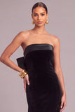 Black Velvet Mermaid Strapless Long Formal Dress with Bow