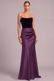 Dark Purple Corset Mermaid Strapless Ruched Long Formal Dress