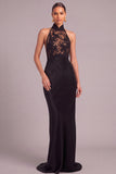 Black Mermaid Halter Lace Backless Long Formal Dress