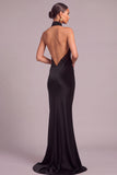 Black Mermaid Halter Lace Backless Long Formal Dress