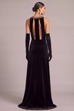 Black Mermaid V-Neck Velvet Long Formal Dress with Slit
