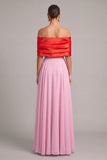 Pink Chiffon Off the Shoulder A-Line Long Formal Dress