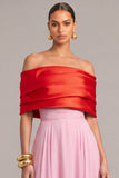 Pink Chiffon Off the Shoulder A-Line Long Formal Dress