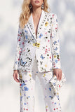 White Floral Peak Lapel 2 Piece Women Suits with Sleeves