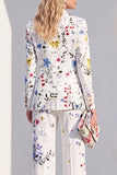 White Floral Peak Lapel 2 Piece Women Suits with Sleeves