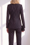 Black Polka Dot Peak Lapel 2 Piece Single Breasted Women Suits with Bow