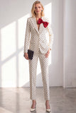 Black Polka Dot Peak Lapel 2 Piece Single Breasted Women Suits with Bow
