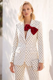 Black Polka Dot Peak Lapel 2 Piece Single Breasted Women Suits with Bow