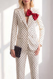 Black Polka Dot Peak Lapel 2 Piece Single Breasted Women Suits with Bow