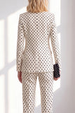 Black Polka Dot Peak Lapel 2 Piece Single Breasted Women Suits with Bow