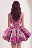 Red Corset Strapless Floral Short Jacquard Cocktail Dress