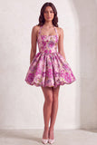 Red Floral Jacquard Halter A-Line Short Cocktail Dress