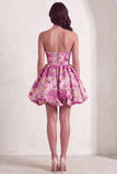 Red Floral Jacquard Halter A-Line Short Cocktail Dress