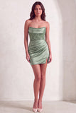 Dusty Green Sparkly Sequins Strapless Bodycon Short Cocktail Dress