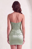 Dusty Green Sparkly Sequins Strapless Bodycon Short Cocktail Dress