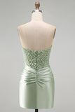 Dusty Green Sparkly Sequins Strapless Bodycon Short Cocktail Dress