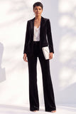 Dark Green Peak Lapel Velvet 2 Piece Women Suits with Sleeves
