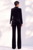Dark Green Peak Lapel Velvet 2 Piece Women Suits with Sleeves