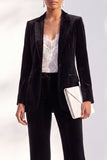 Dark Green Peak Lapel Velvet 2 Piece Women Suits with Sleeves