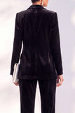 Dark Green Peak Lapel Velvet 2 Piece Women Suits with Sleeves