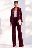 Dark Green Peak Lapel Velvet 2 Piece Women Suits with Sleeves
