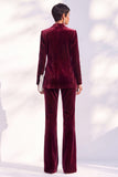 Dark Green Peak Lapel Velvet 2 Piece Women Suits with Sleeves