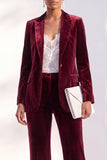 Dark Green Peak Lapel Velvet 2 Piece Women Suits with Sleeves