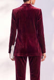 Dark Green Peak Lapel Velvet 2 Piece Women Suits with Sleeves