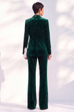 Dark Green Peak Lapel Velvet 2 Piece Women Suits with Sleeves